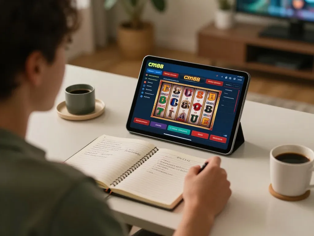 Player engaging with cm88 online casino on tablet, showcasing dynamic gameplay experience