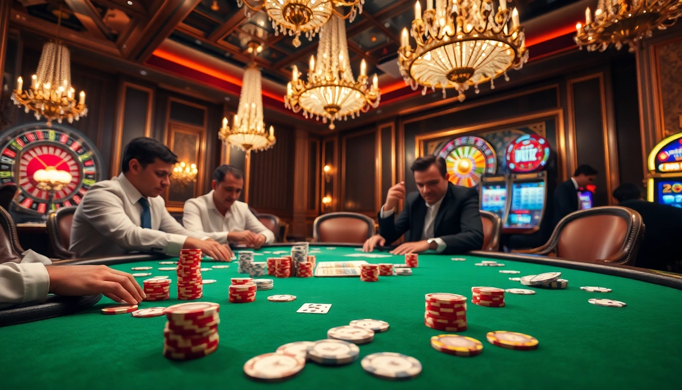 Enjoy an exciting poker game scene at https://gg88.cn.com/ with lively players, chips, and cards on a luxurious table.