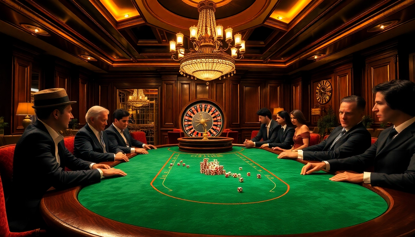KJC casino interior with poker players at a luxurious table, encapsulating excitement and sophistication.