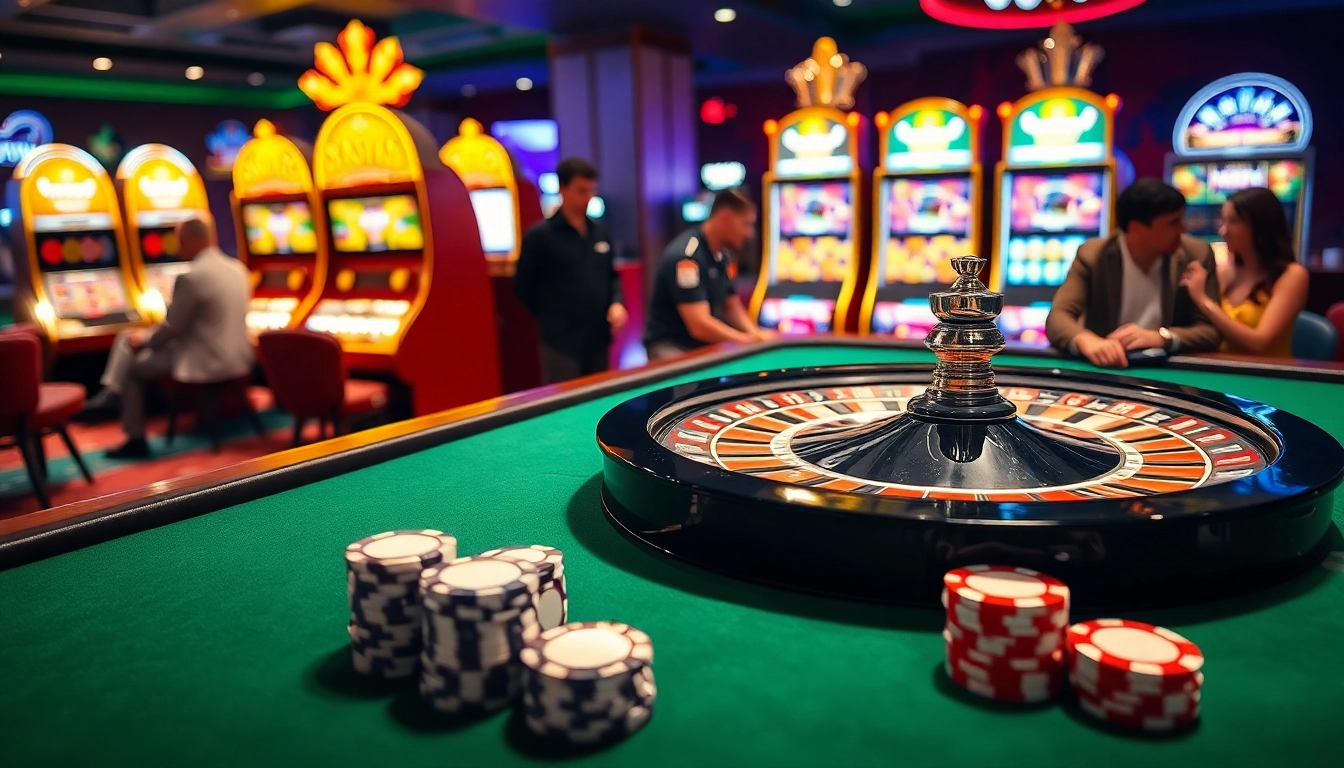 Engaging casino scene with poker chips and a roulette wheel emphasizing excitement at 789win vom.