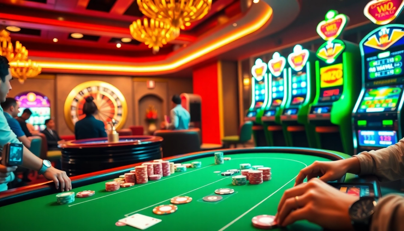 Experience the thrill of casino gaming at W188 with colorful poker chips and an exciting roulette wheel.