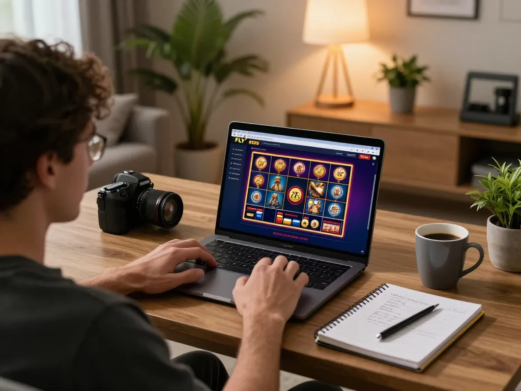 Engaging gameplay on FLY 88 online casino platform from a cozy home setup.