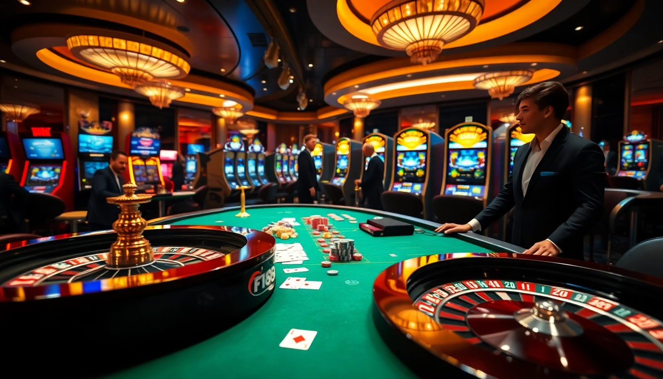 Experience high-stakes action at F168 casino tables with vibrant chips and professional dealers.