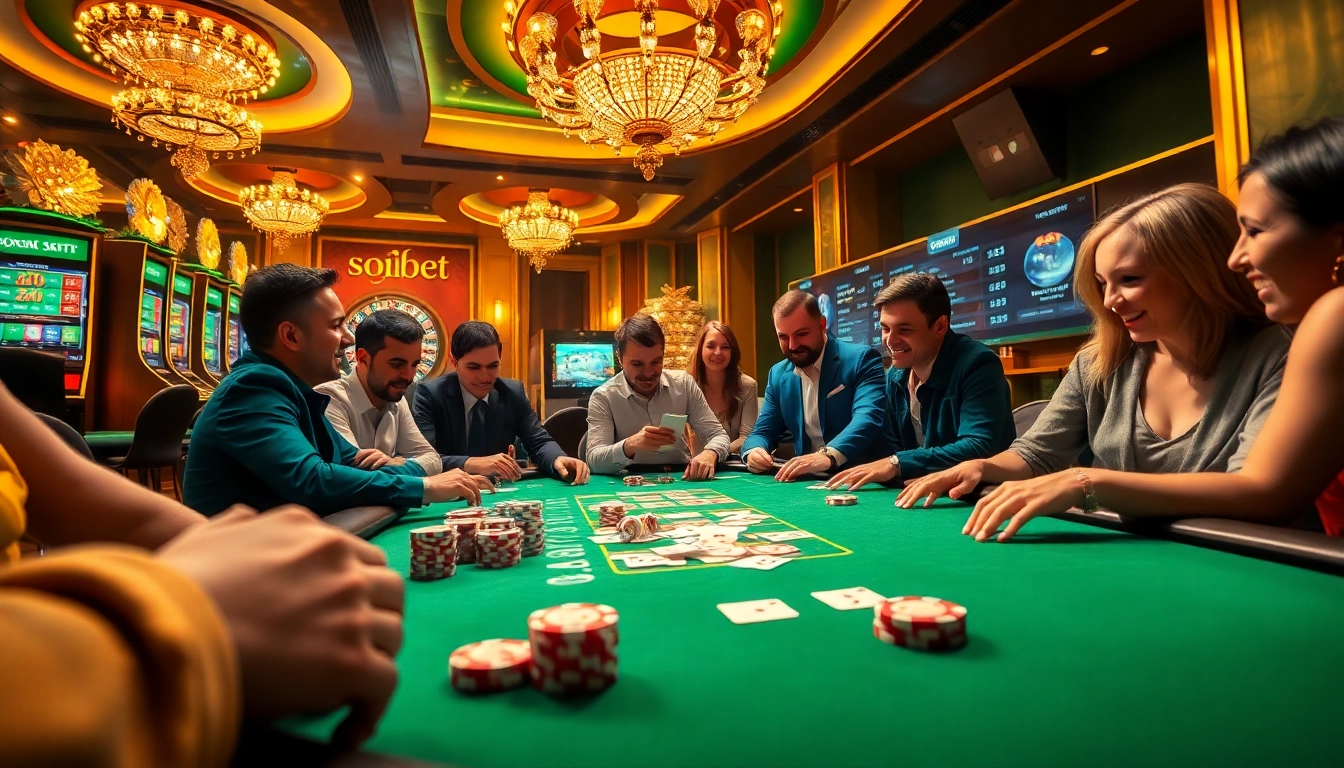 Experience lively gameplay at soibet ไทย with poker chips and players engaged at the casino table.