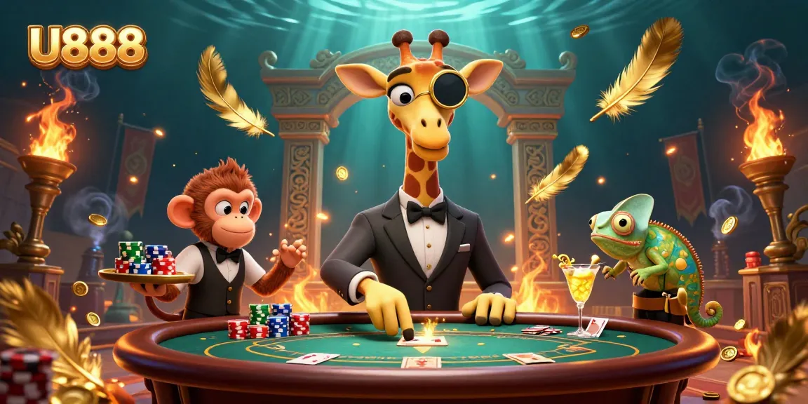 Experience U888 thrills as our high-roller giraffe leads the poker table with excitement and luxury.
