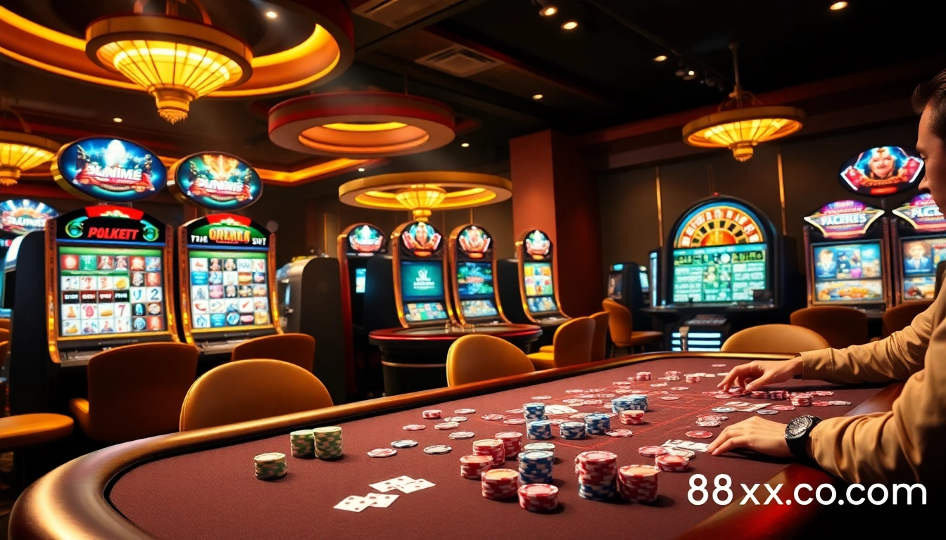 Play thrilling games at 88xx.co.com with vibrant poker tables and exciting slot machines.