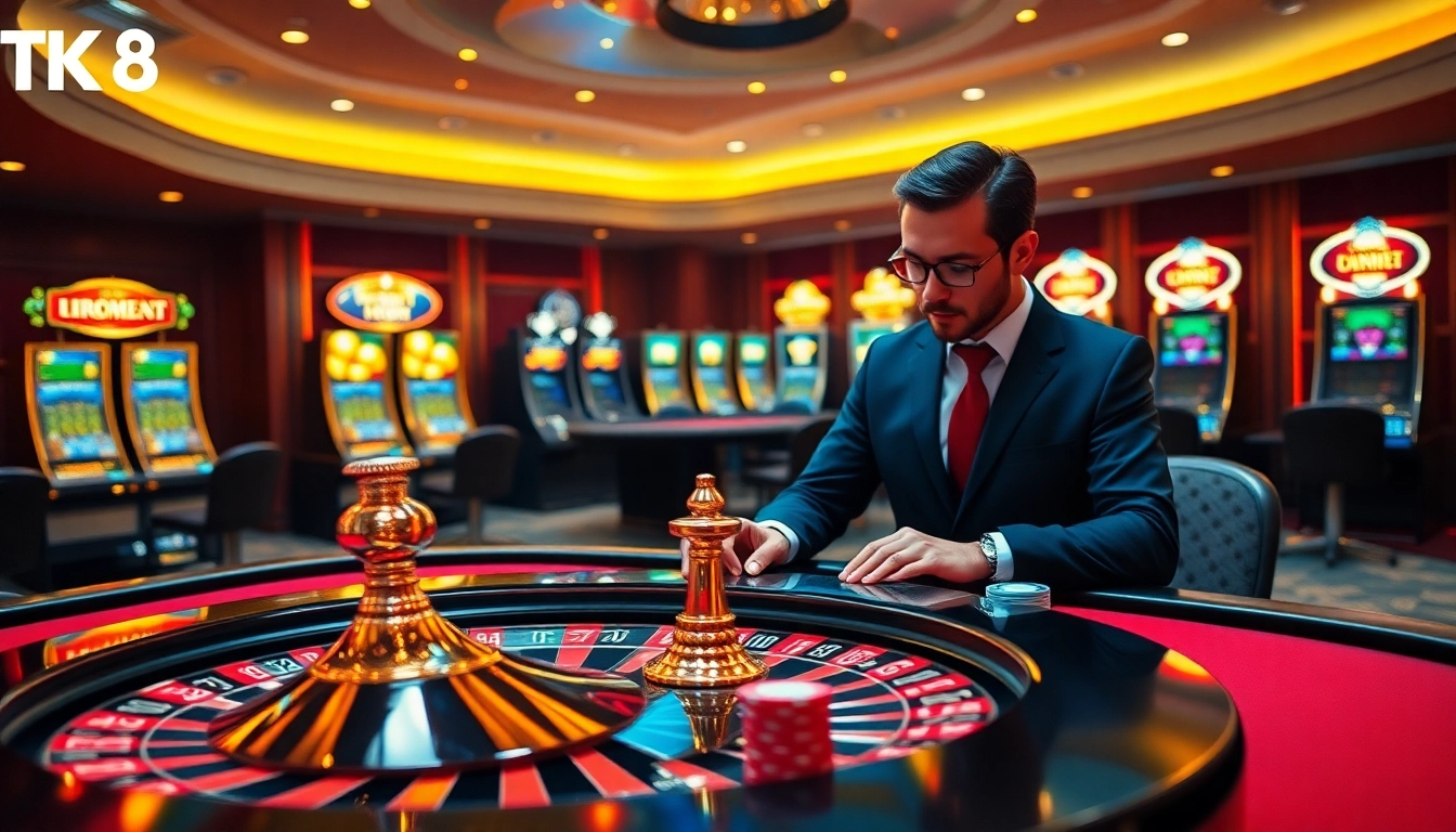 Experience the thrill of betting at TK88 with vibrant casino tables and exciting gambling action.