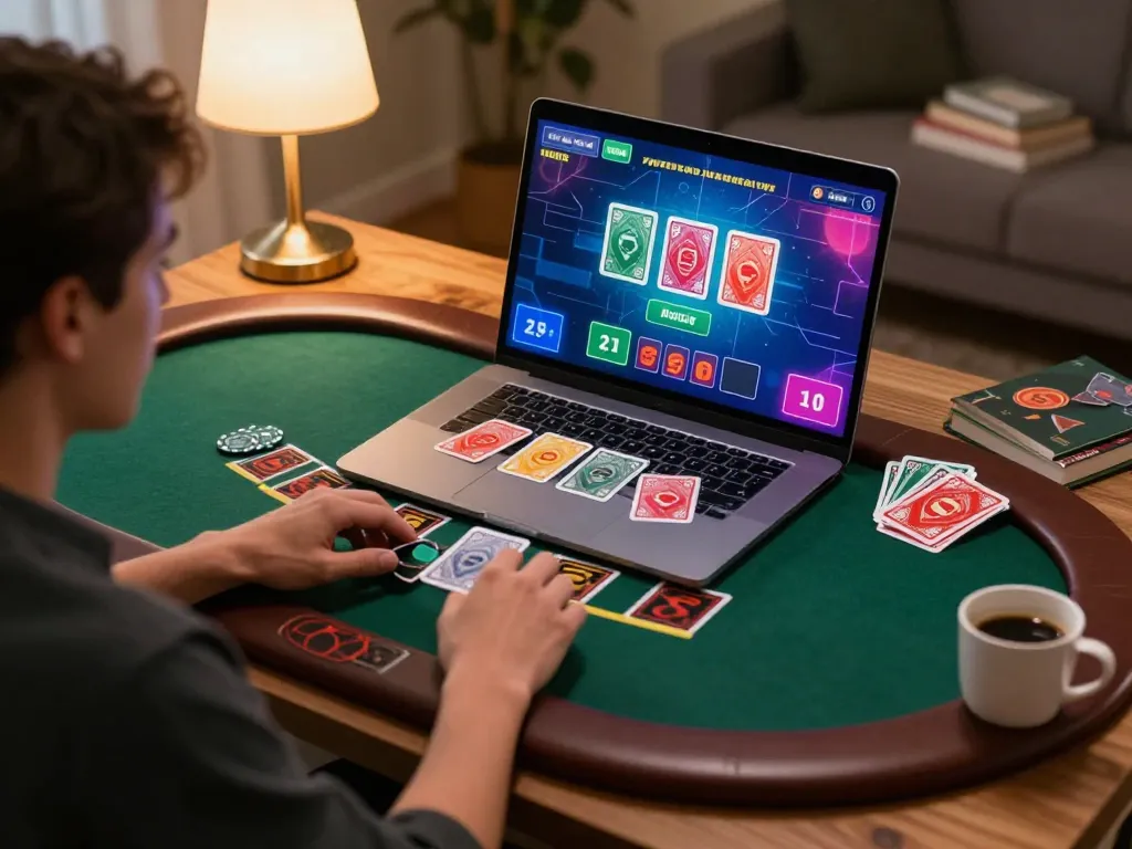Engaging in live dealer blackjack at home with 789club, highlighting online gambling excitement.