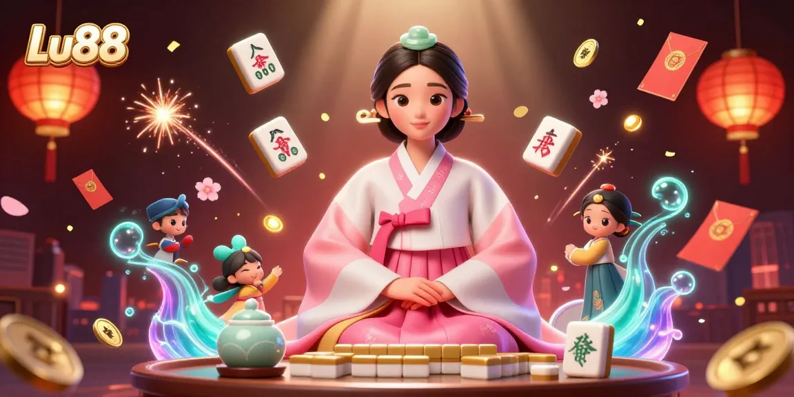 Experience thrilling gameplay at Lu88 with elegant Asian woman amidst vibrant casino elements.
