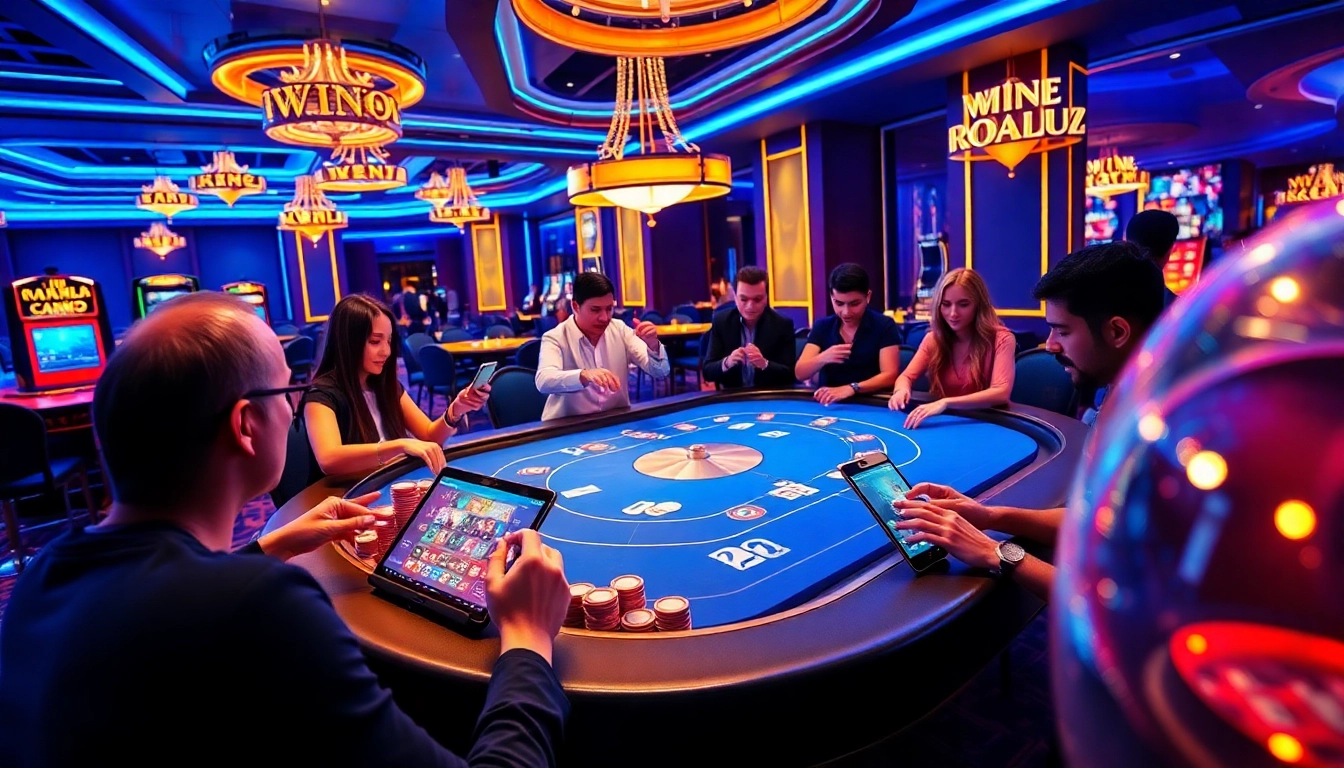 Engaging virtual casino experience at https://vu88.art/, showcasing excited players and interactive games.