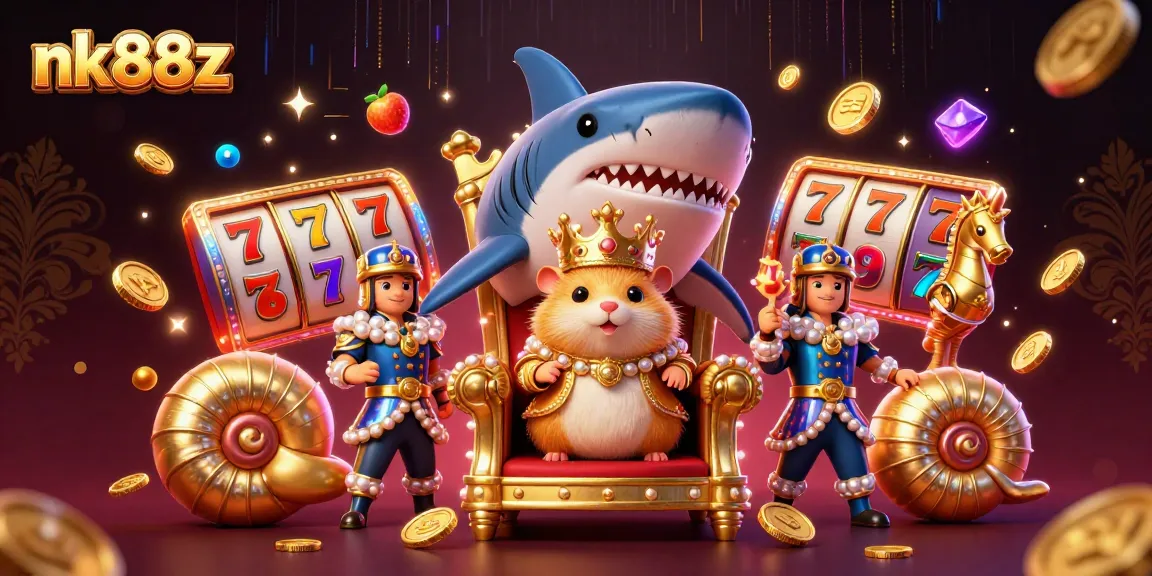 Join the golden hamster king and his seahorse guards in a vibrant nk88z slots adventure!
